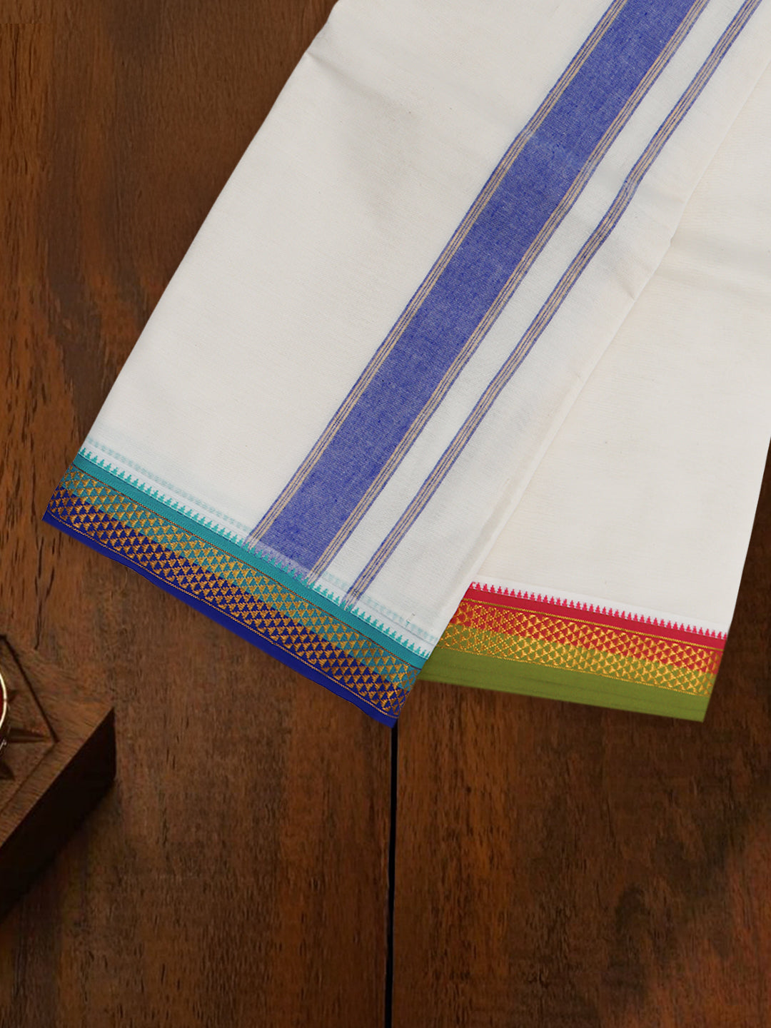 Men Kora Cotton Fancy Jari Border Panchakacham with Angavasthram (9+5) Fancy Pet Kora