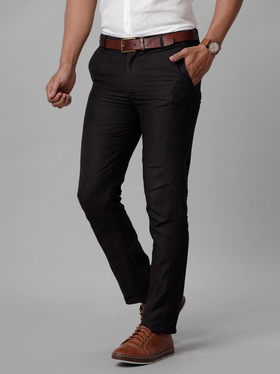 Mens Trim Fit Black Linen Pant-Side view