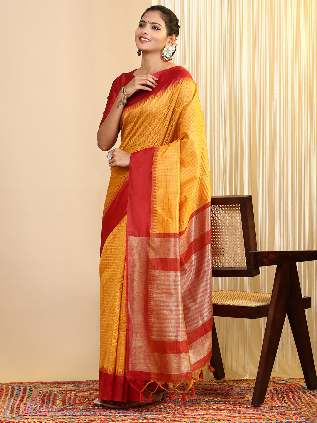 Womens Semi Tussar Weaving Saree Yellow ST182