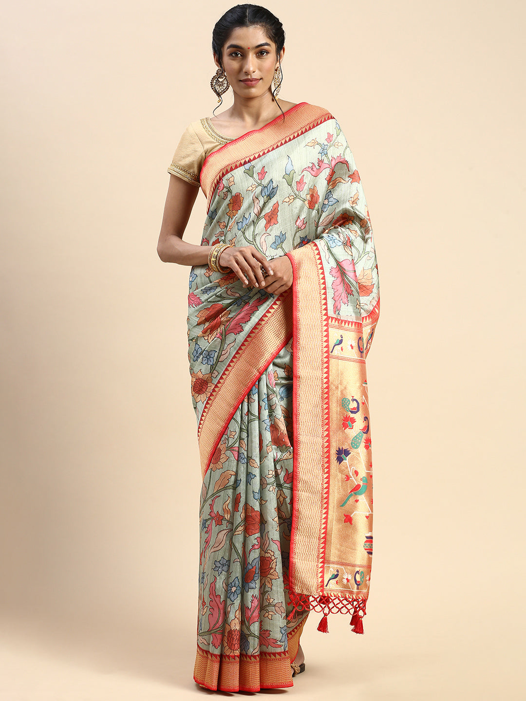 Women Semi Tussar Fancy Colour Printed Saree  ST94