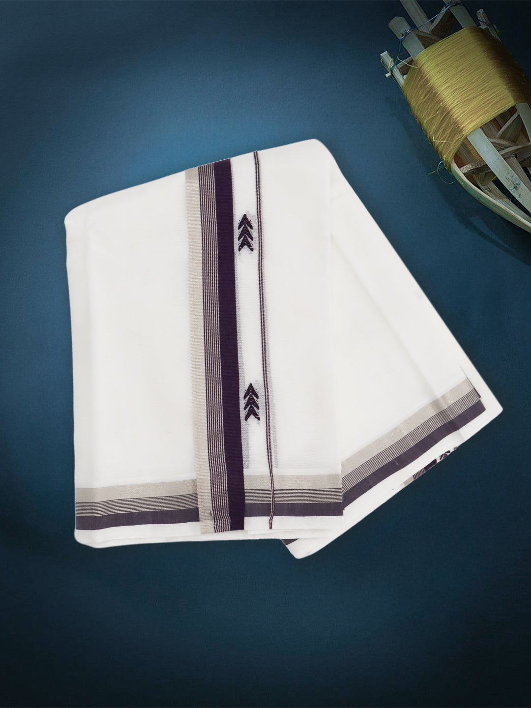 Men Premium Handloom White Dhoti with Fancy Border HLM80