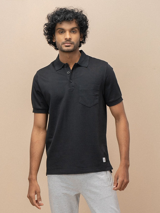 Men Combed Cotton Rich Smart Fit Oxford Polo T-Shirt Black OP2