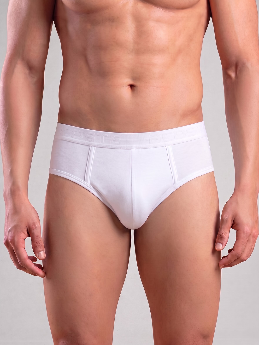 100% Cotton White Outer Elastic Brief Acoste 1015 (Pack of 2)