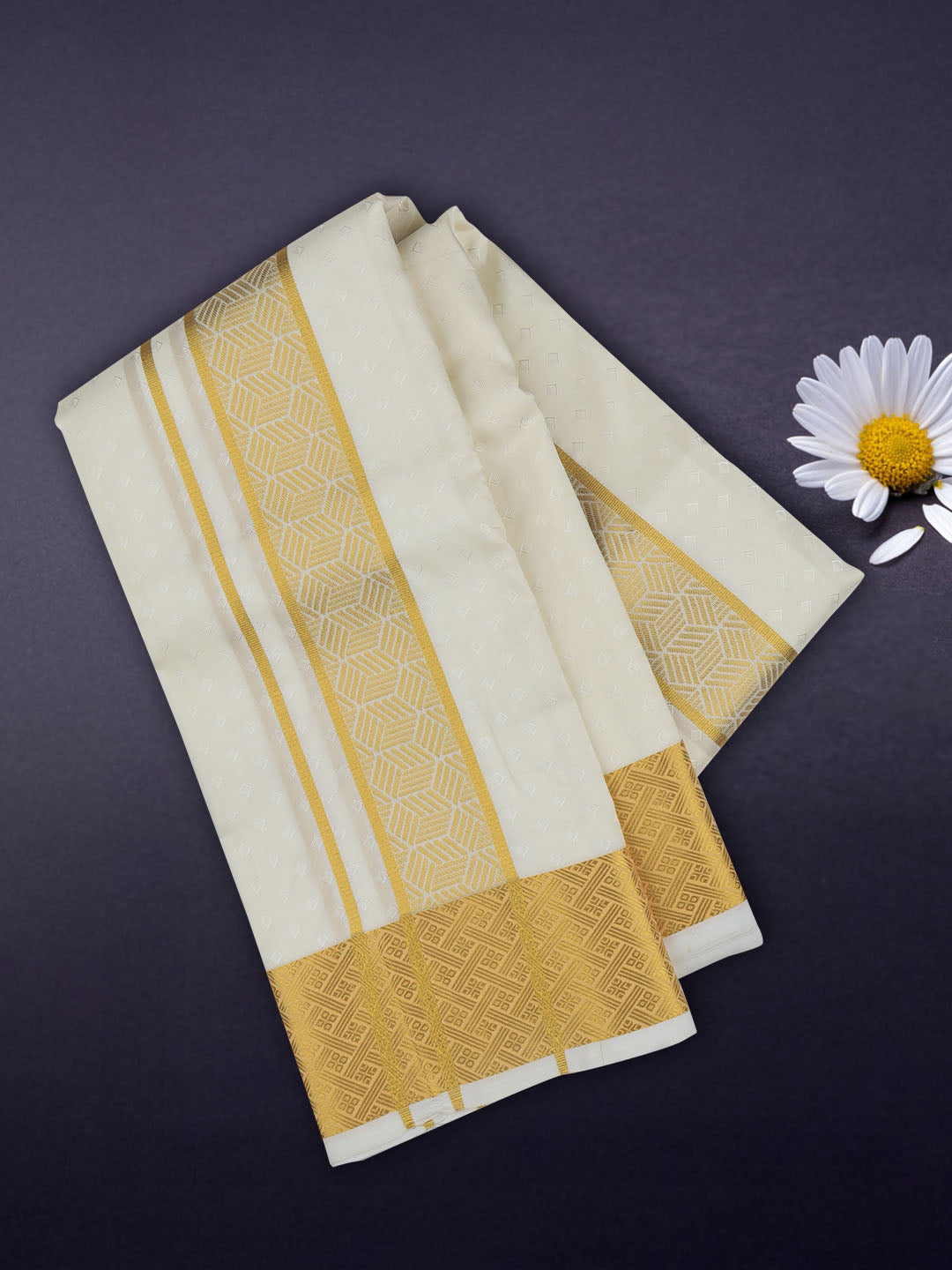 Men Art Silk Dhoti & Shirting Set Cream Mangalakara 140k (2 in 1) M32