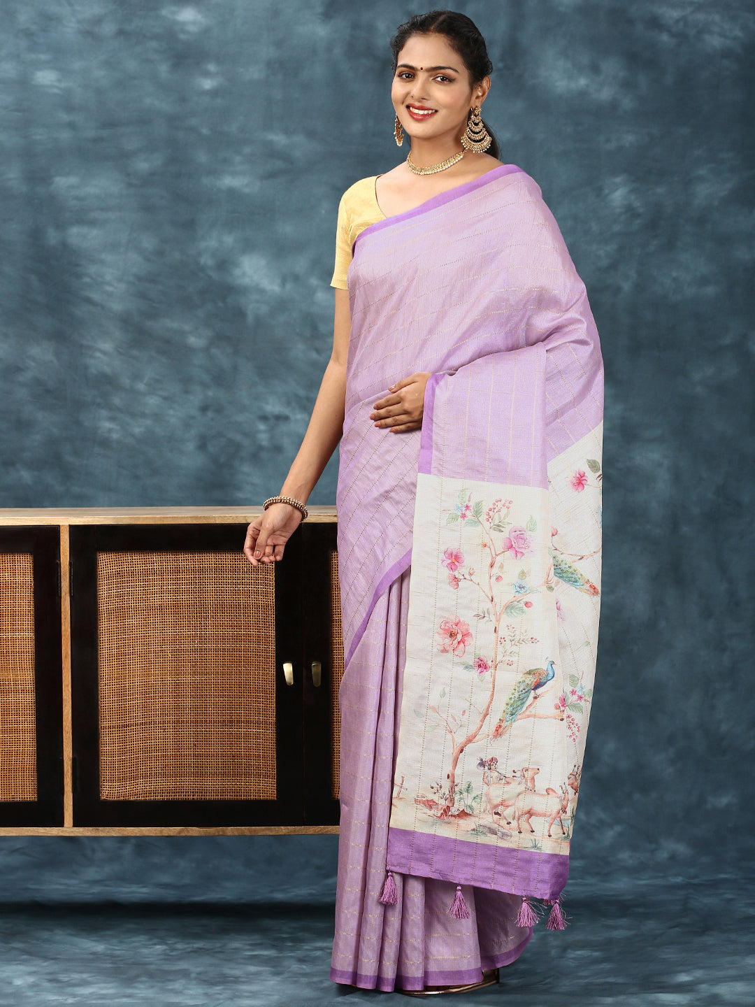 Women Semi Tussar Saree Purple ST163