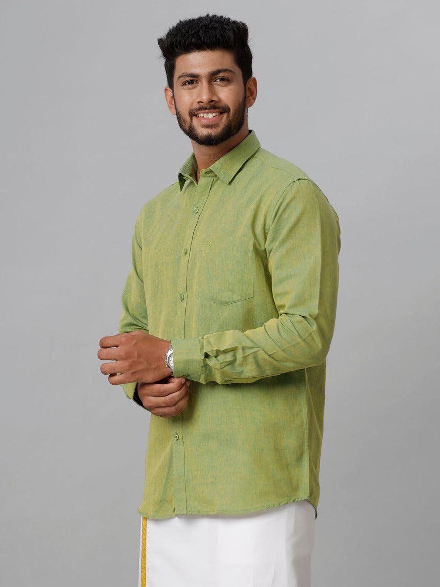 Mens Linen Cotton Formal Yellowish Green Full Sleeves Shirt LF9-Side view
