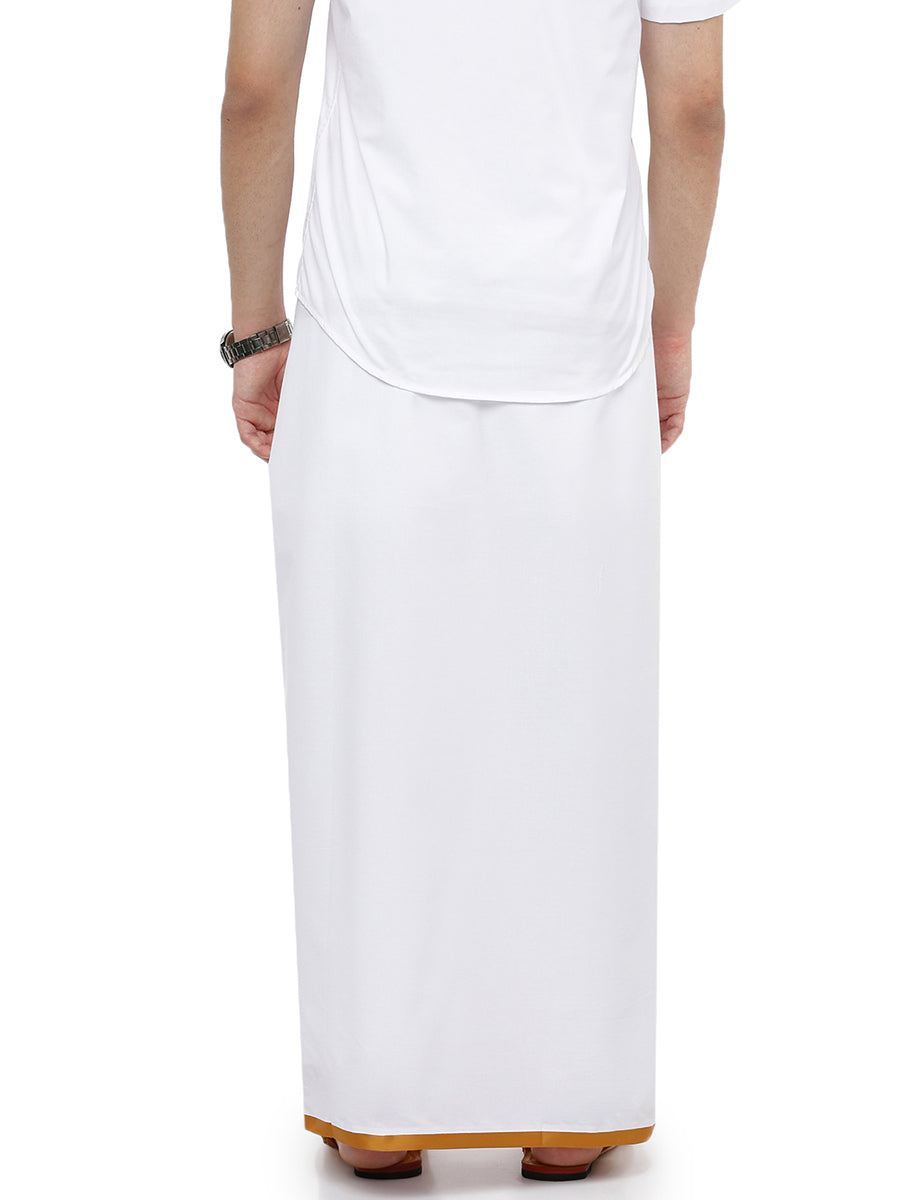Mens Double Dhoti White with Big Border External Brown-Back view