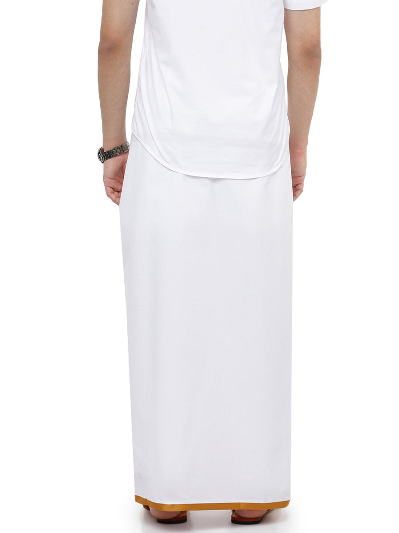 Mens Double Dhoti White with Big Border External Brown