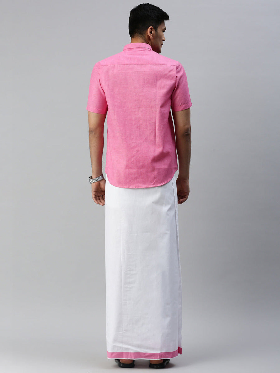 Men Matching Border Dhoti & Half Sleeves Shirt Set Trendy CC10