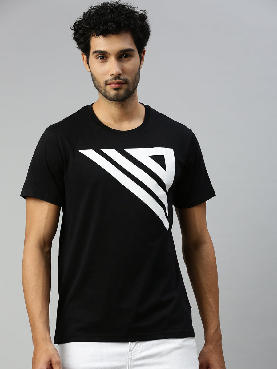 Black Graphic Printed Round Neck Casual T-Shirt GT43-Front view
