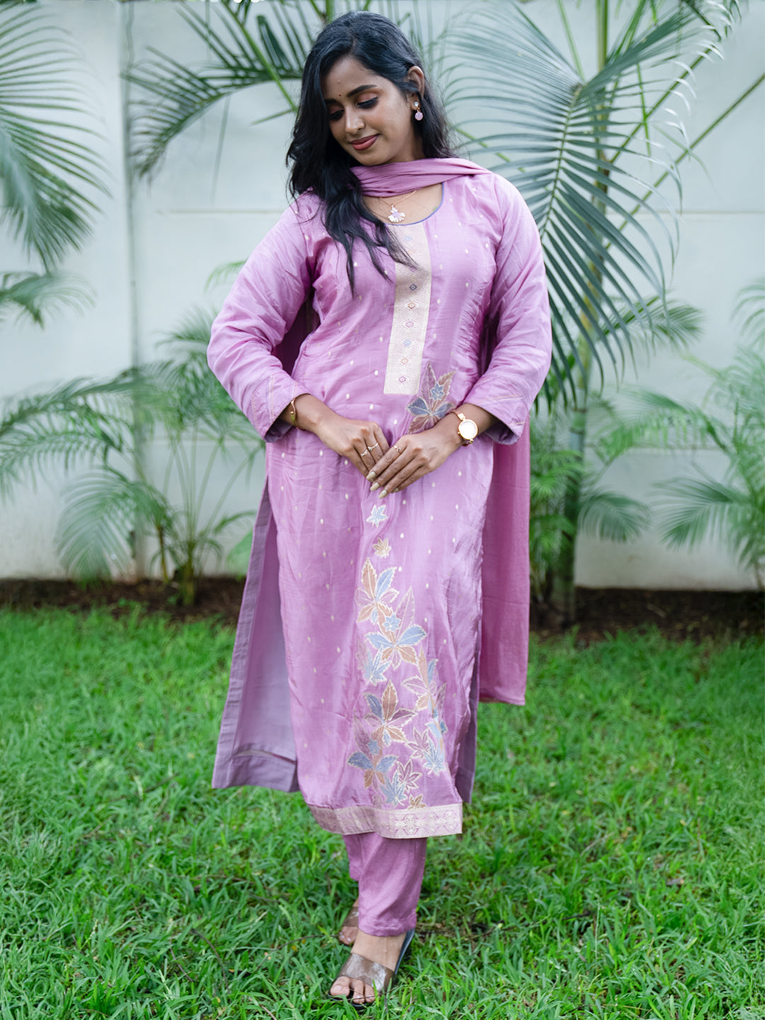Women MM Silk Embroidered Lavender Kurti Set EKS119