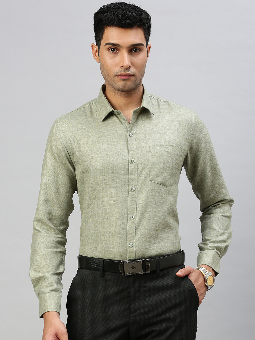 Men Cotton Blend Shirt Green T7 CG16