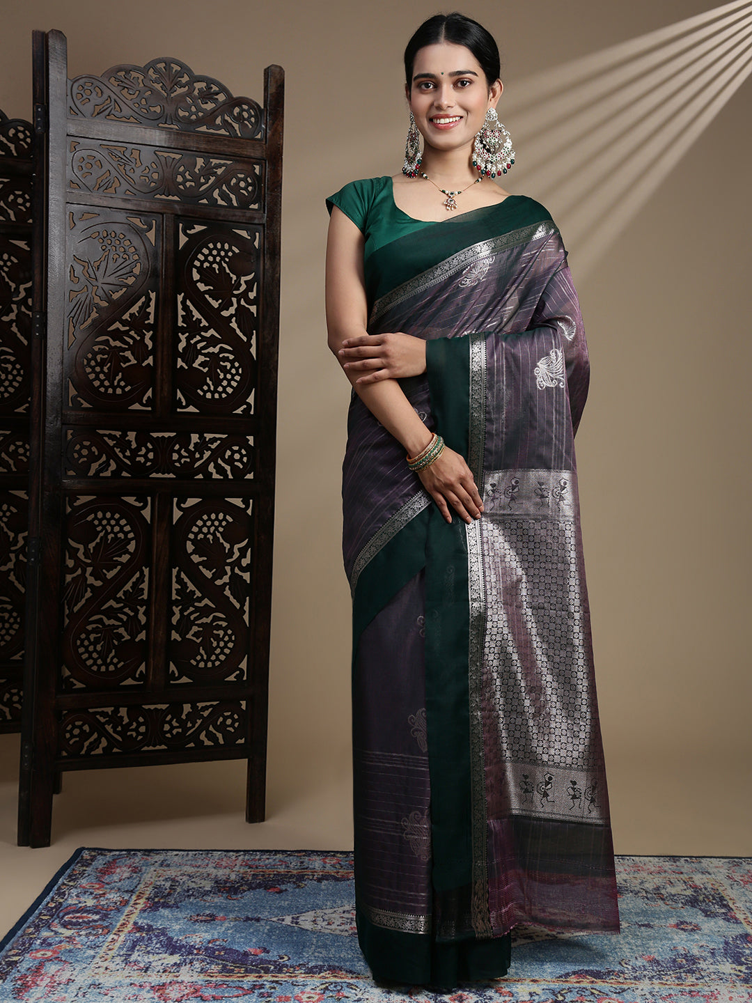 Women Purple Semi Kora Cotton Saree SK131