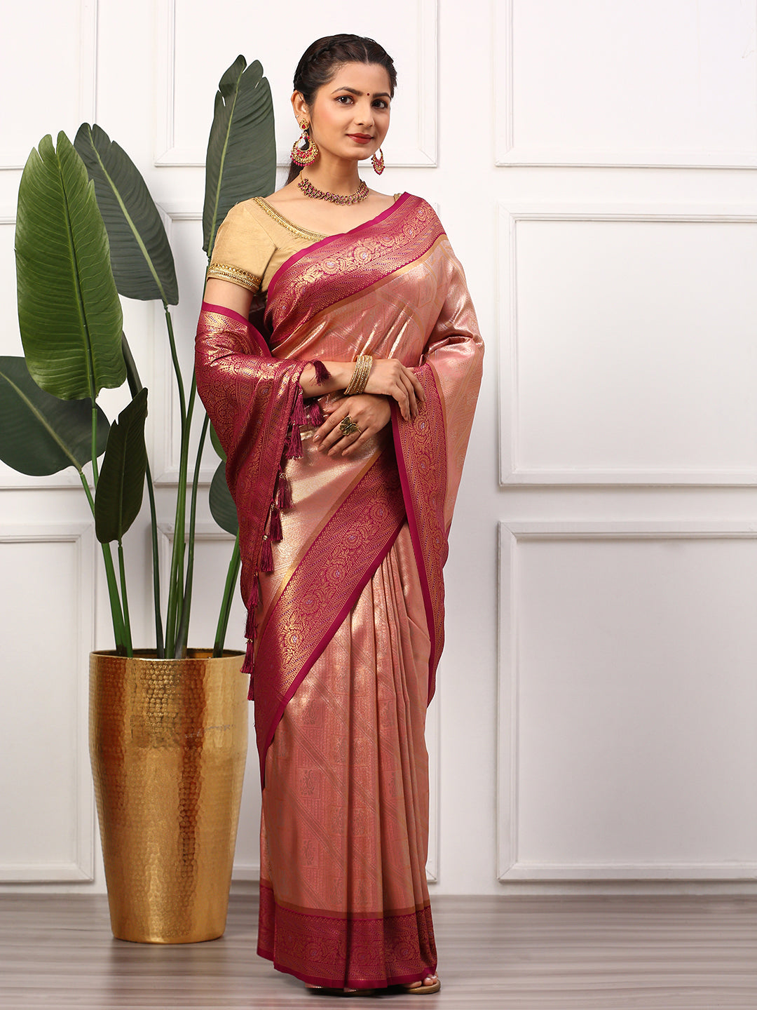 Womens Semi Silk Saree Pink SS263