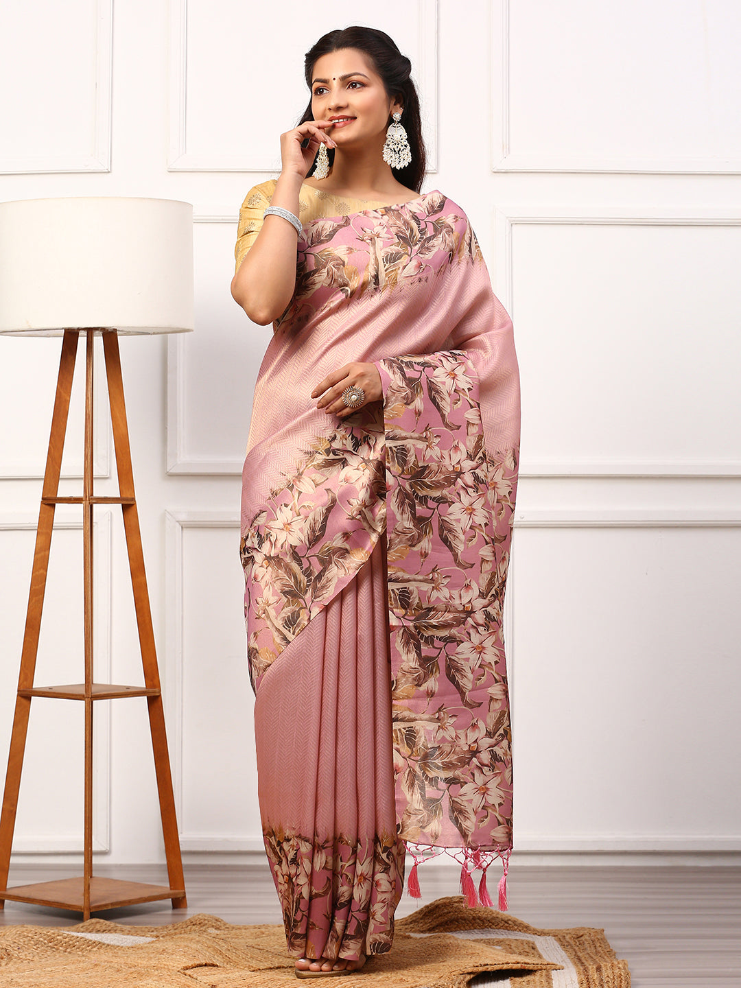 Womens Semi Silk Saree Pink SS224