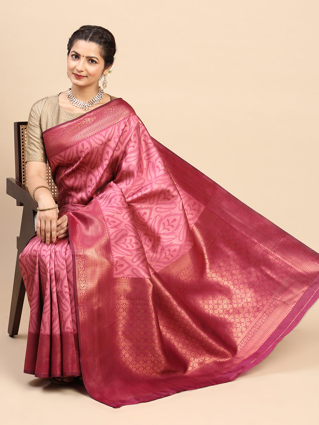 Womens Semi Silk Saree Pink SS256