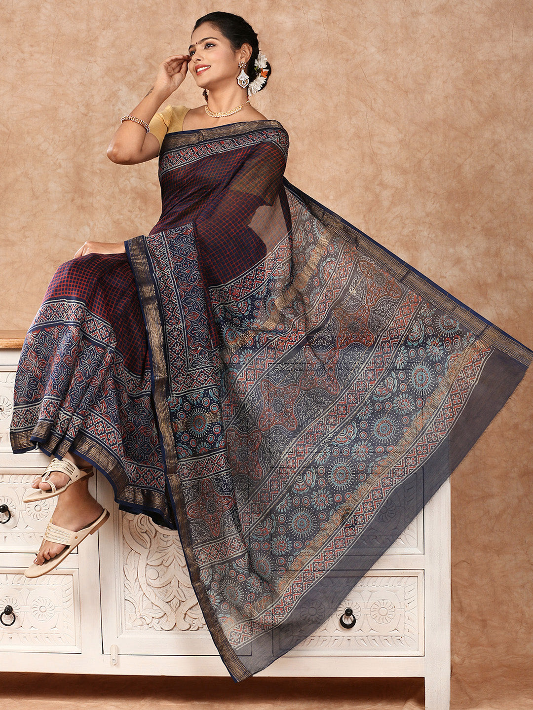 Women Semi Silk Saree Navy SS195