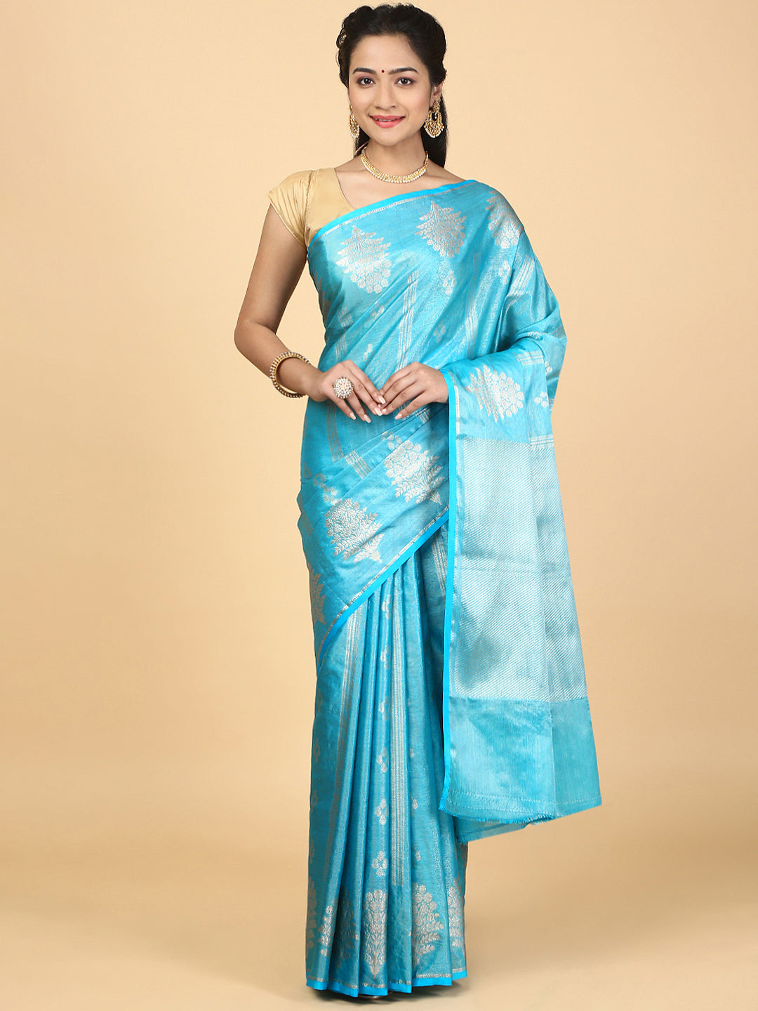 Couple Combo Shirt & Dhoti Set with Saree Blue SS322