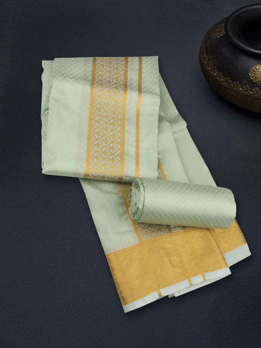 Men Art Silk Dhoti & Shirting Set Green Mangalakara 140k (2 in 1) M34