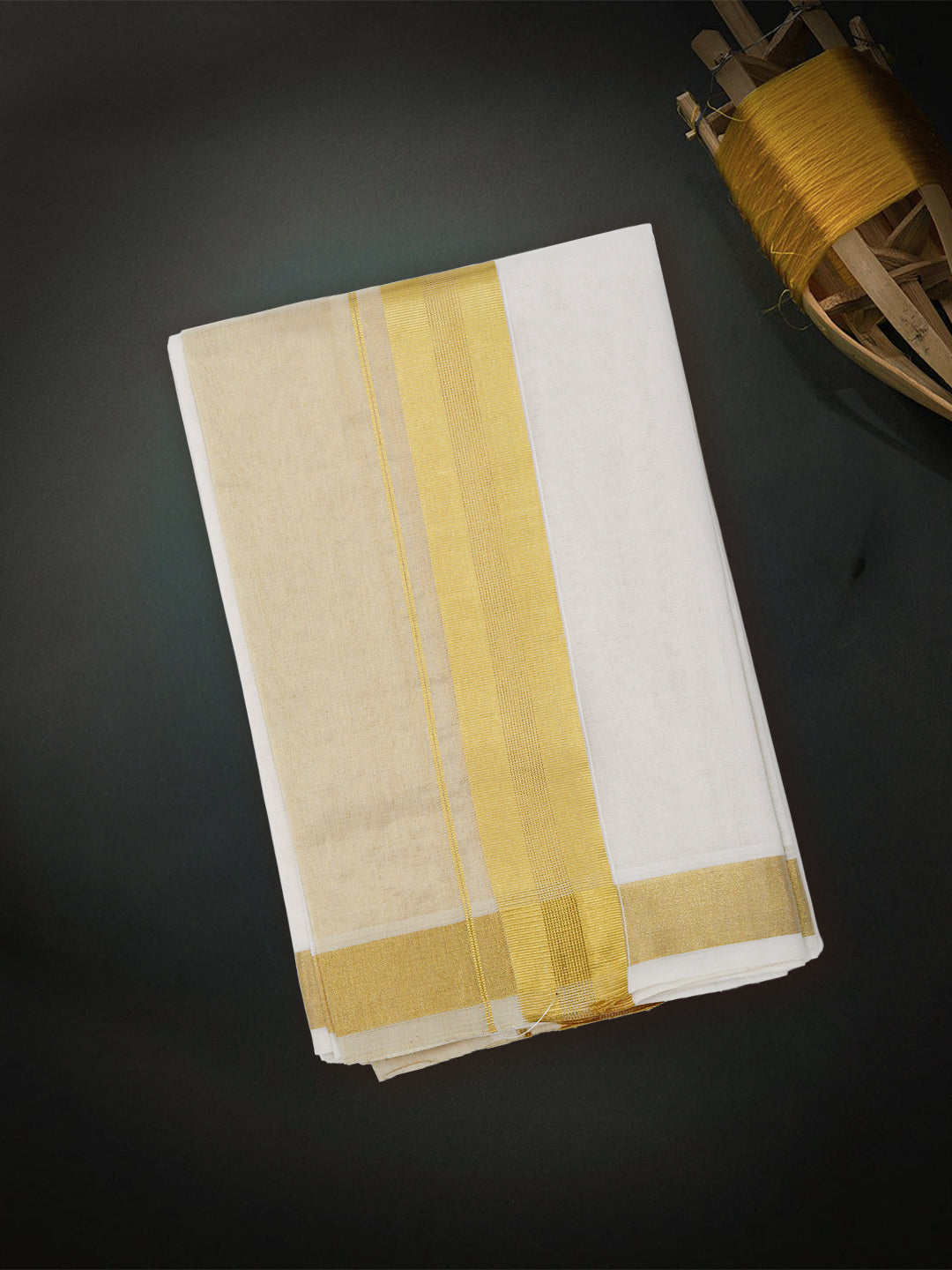 Men Premium Handloom Cream Dhoti with Fancy Border HLM64