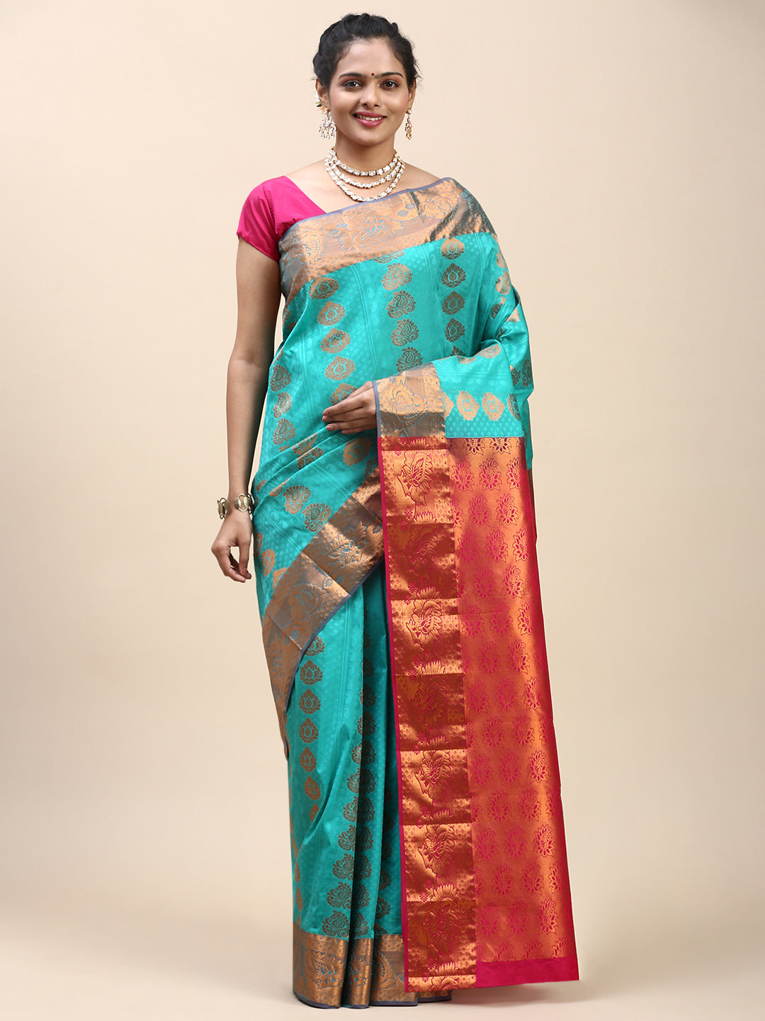 Women Semi Silk Saree Green SS306