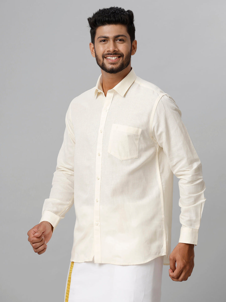 Mens Linen Cotton Formal Cream Full Sleeves Shirt LF12-Side view