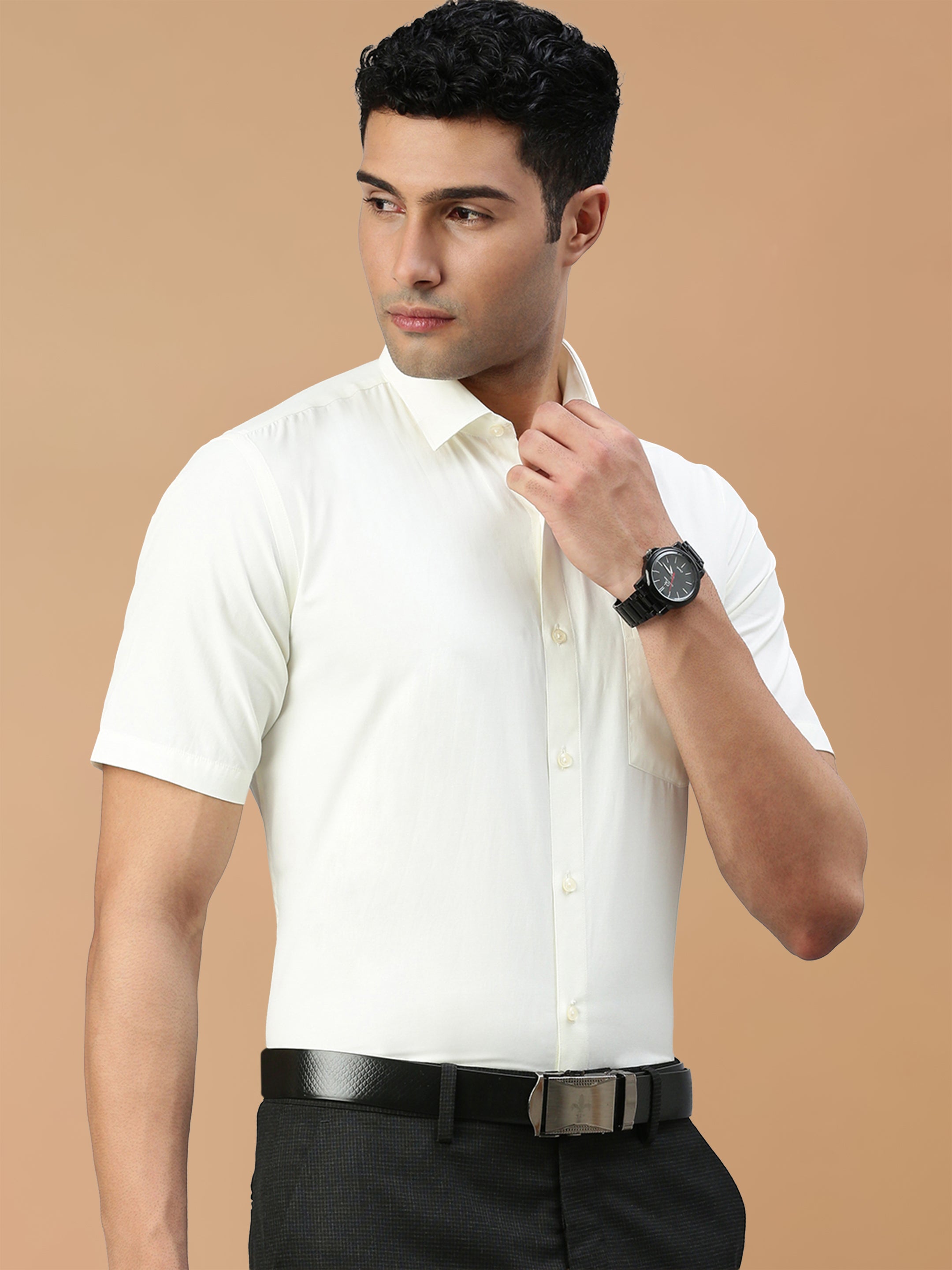 Cotton Rich Cream Regular Fit Shirt Vivaham