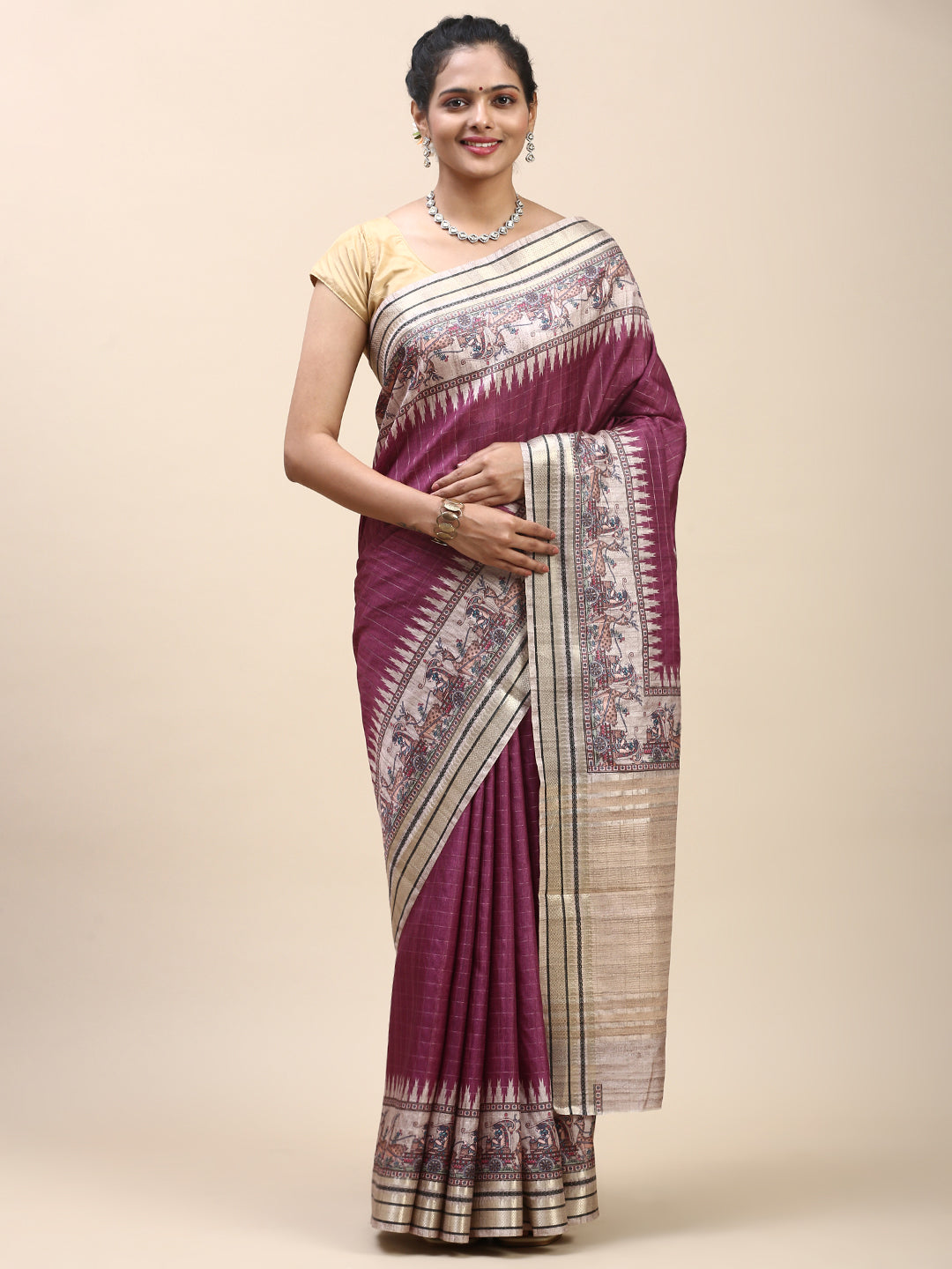 Women Semi Tussar Saree Violet ST199