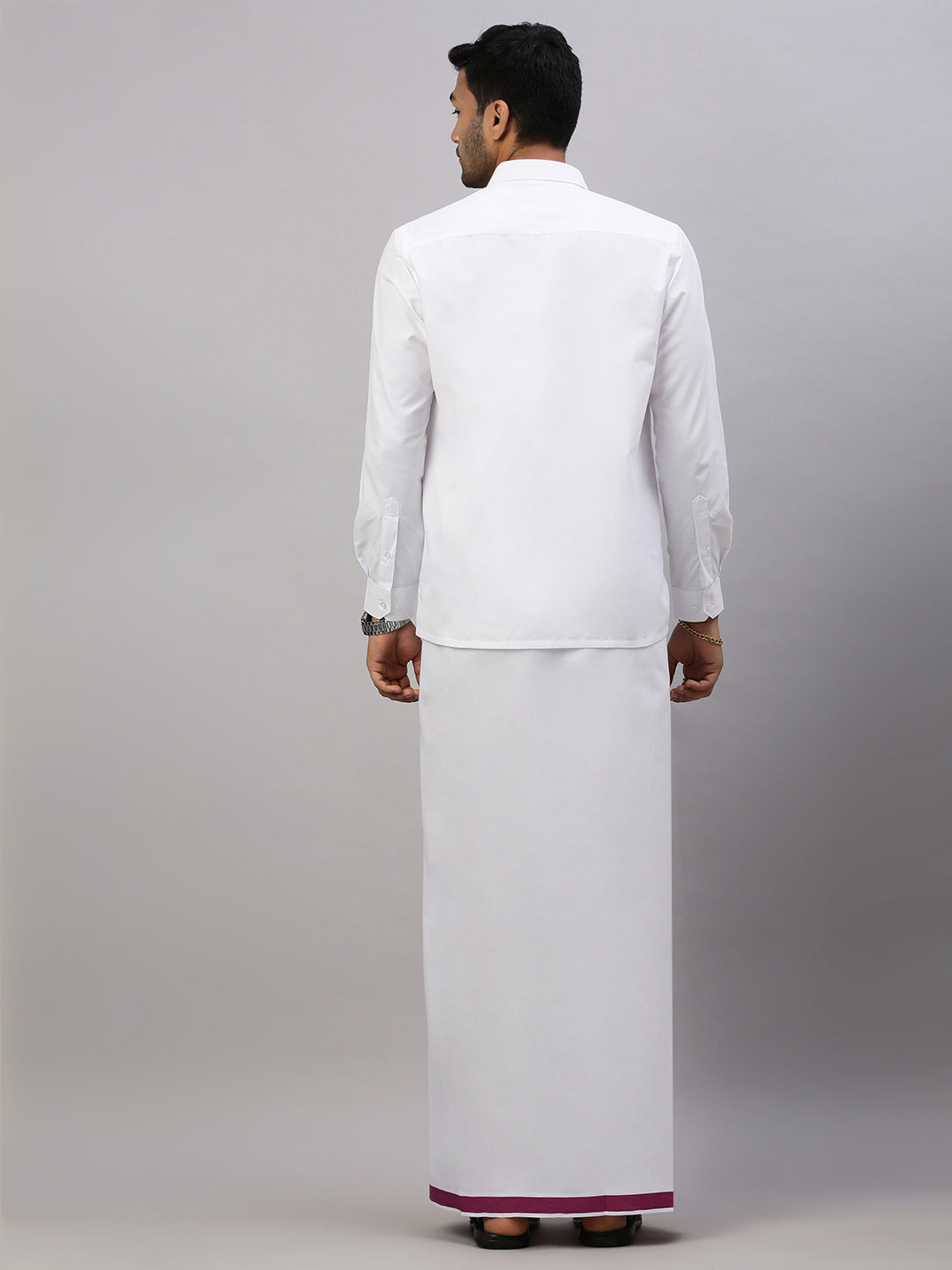 Mens White Shirt with Purple Fancy Border Dhoti Combo WP18