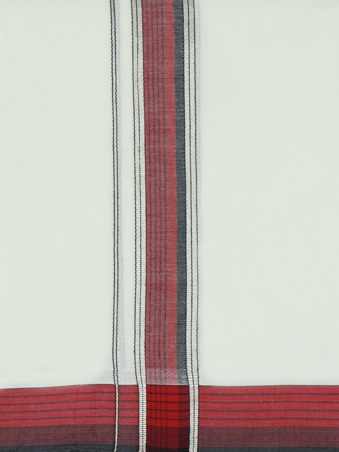 Double Layer 100% Cotton White Dhoti with Colour Jari Border - LC44