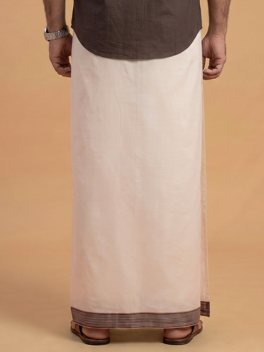 Double Layer 100% Cotton Cream Kora Dhoti with Colour Border -HJFD01
