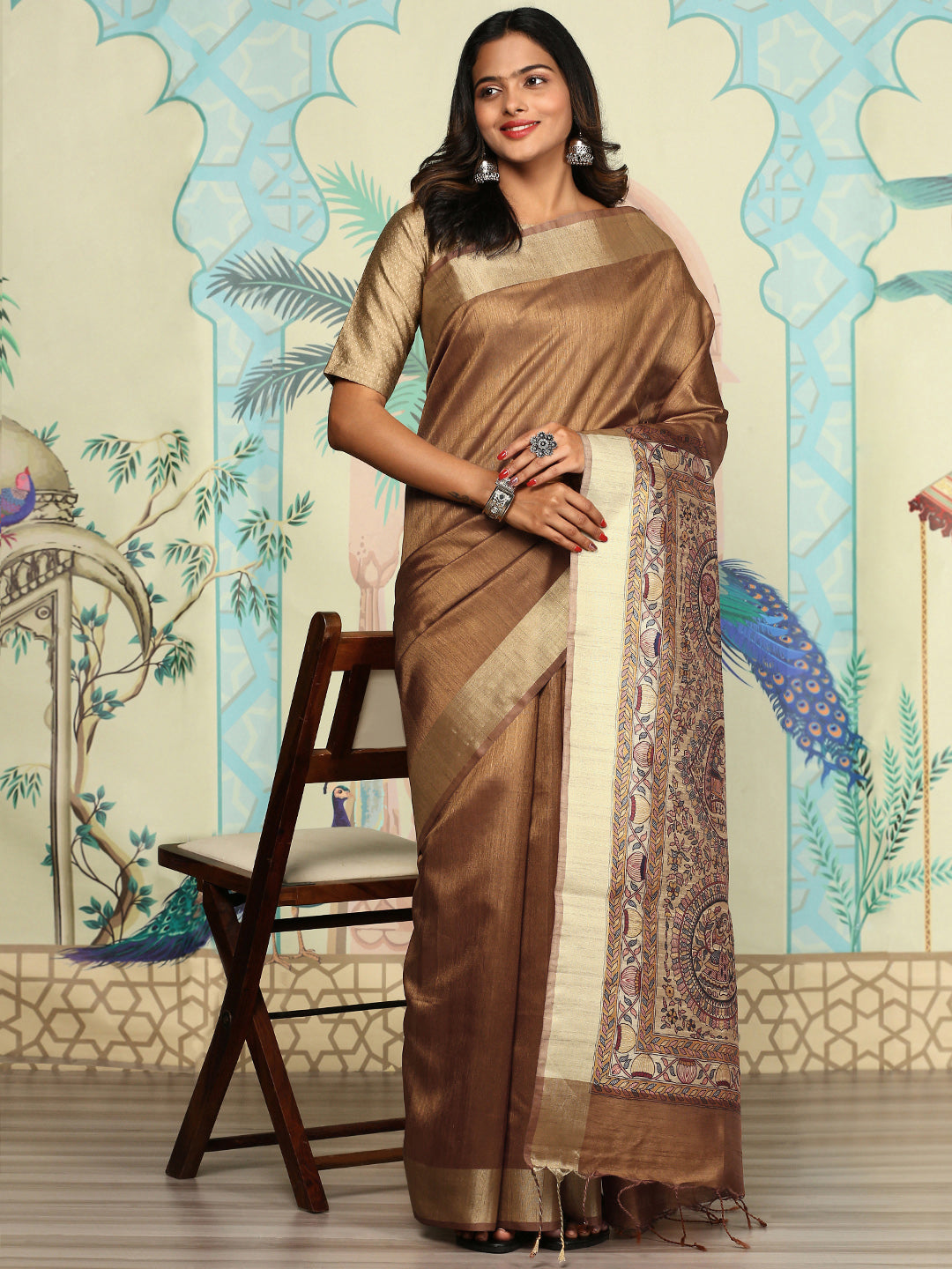 Women Semi Raw Silk Saree Brown SRS63