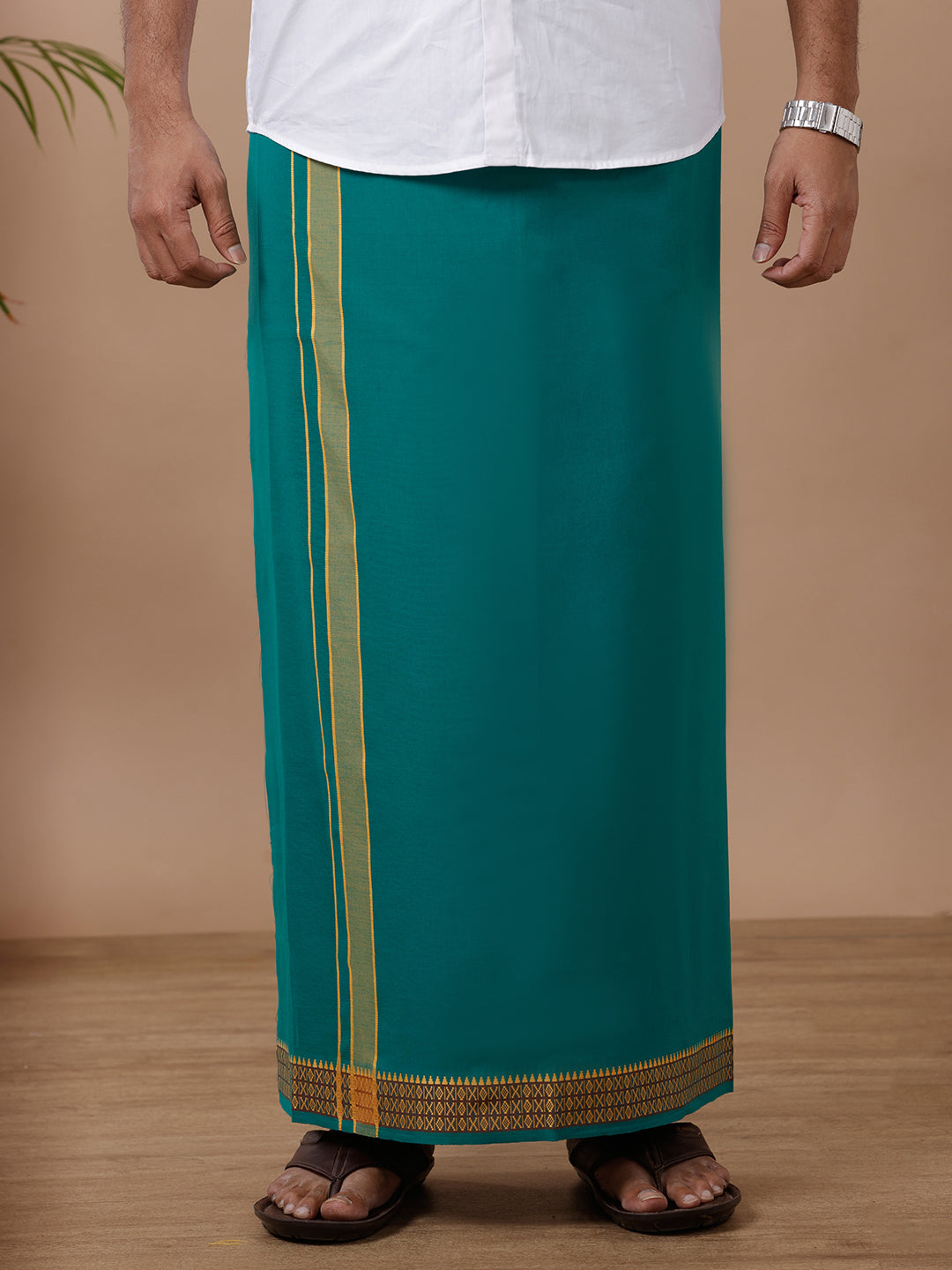 Men Fancy Border Dhoti Green Enchant Colour 2