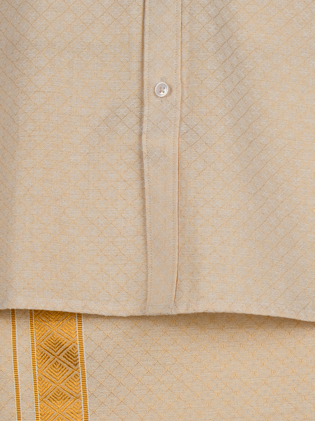 Men Gold Tissue Jacquard Half Sleeves Shirt with Matching Dhoti Set GD13