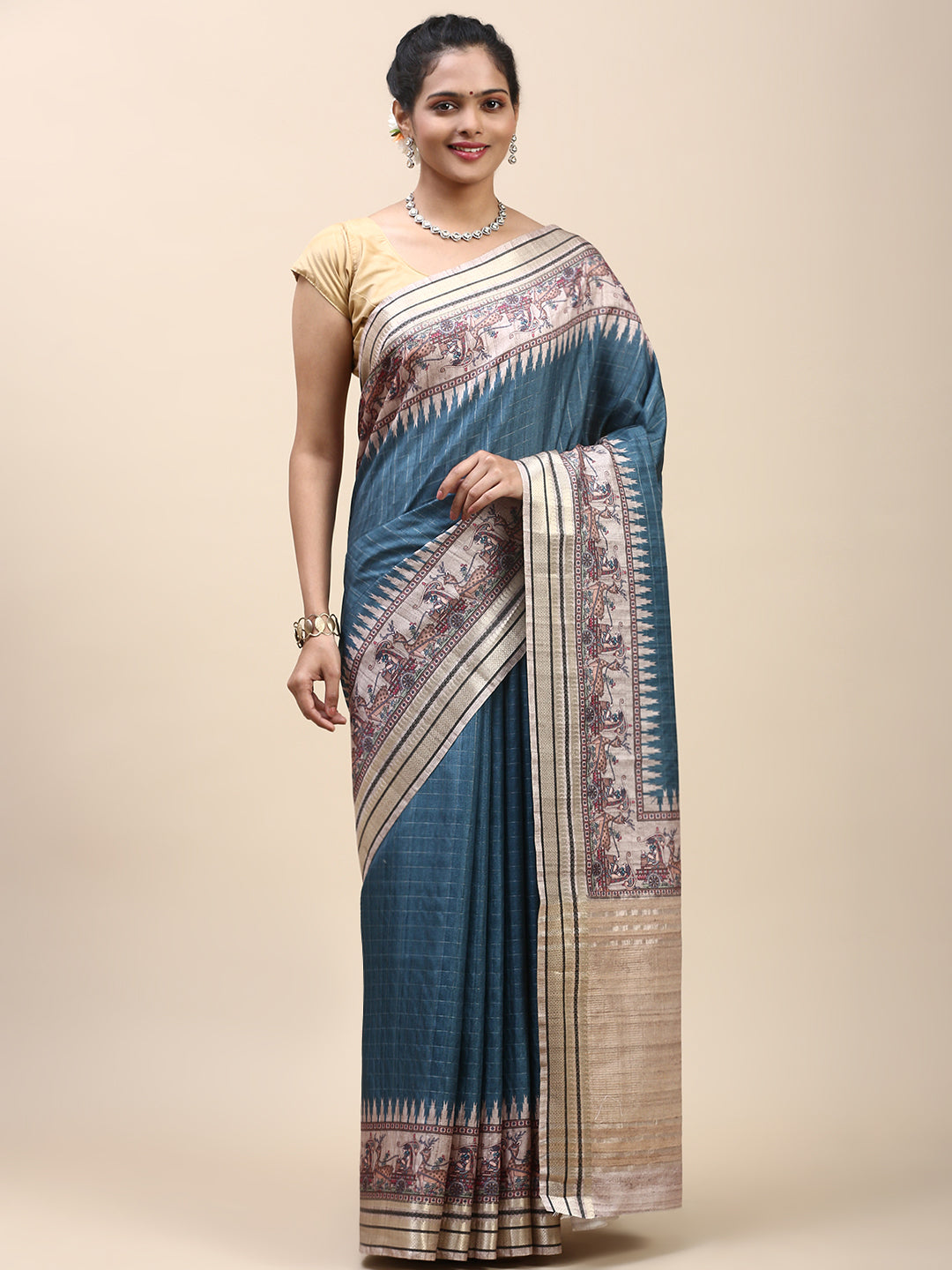 Women Semi Tussar Saree Green ST197