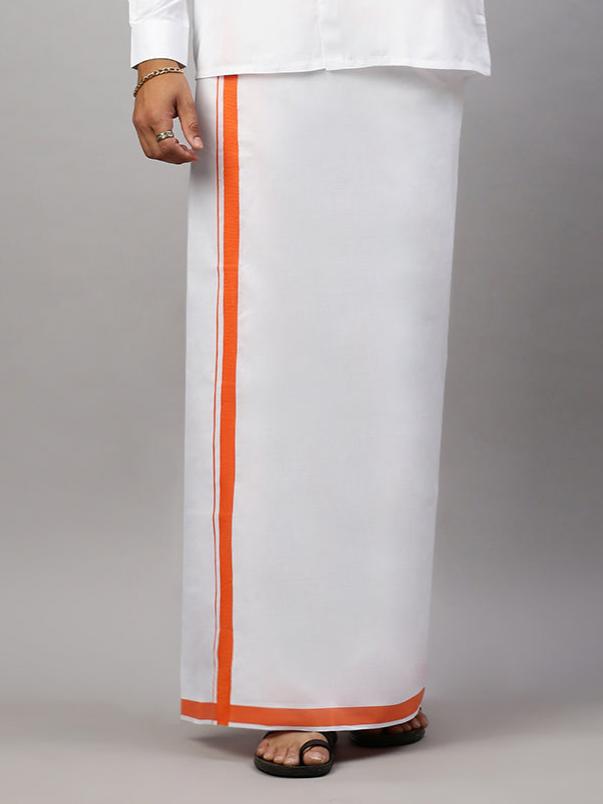 Men White Shirt with Single Dhoti Orange Combo WS12