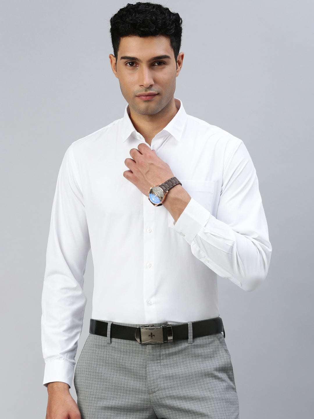 Men Cotton Rich White Shirt Mist