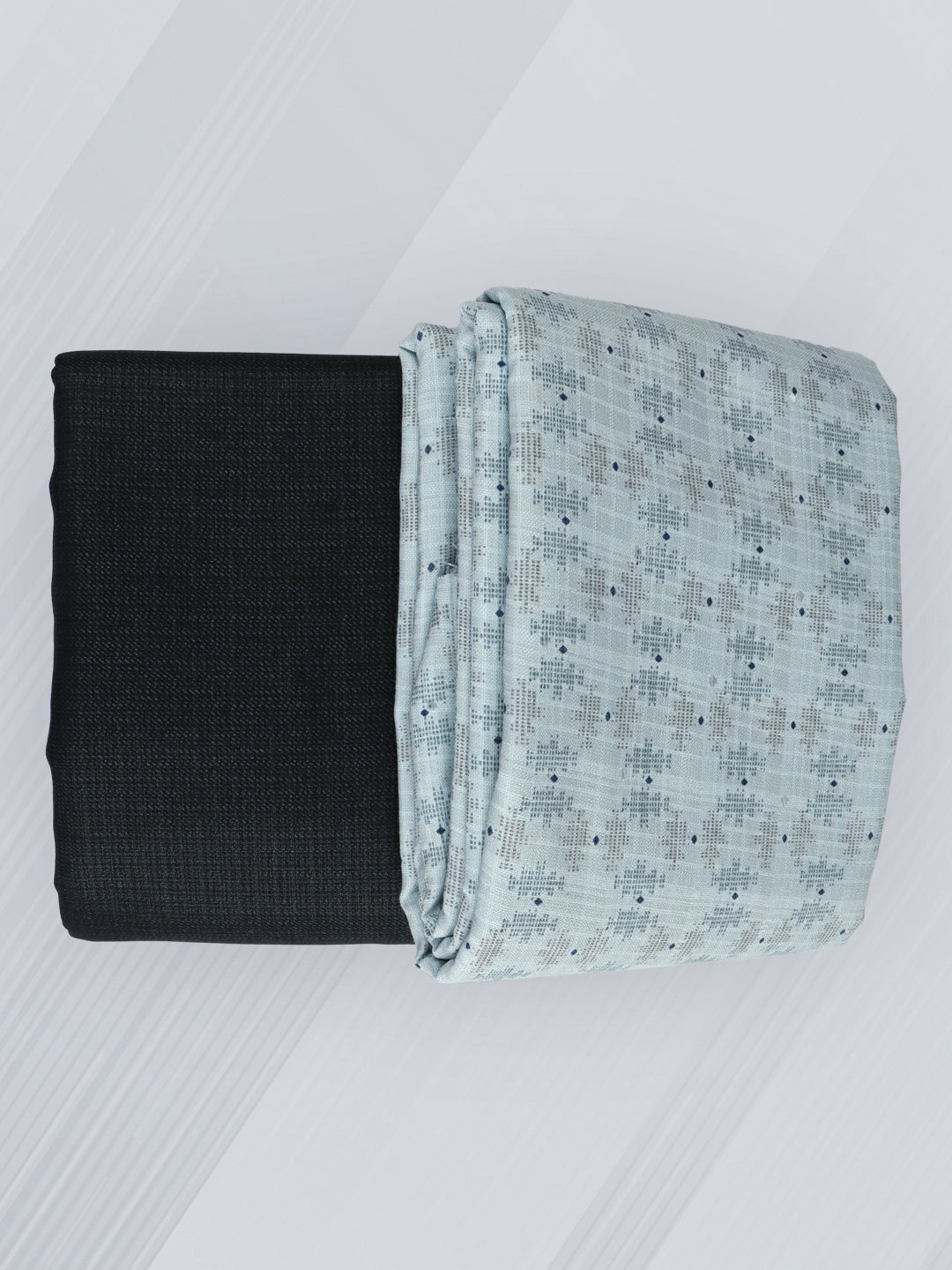 Men Cotton Blend Printed Blue Shirting & Black Suiting Gift Box ME201