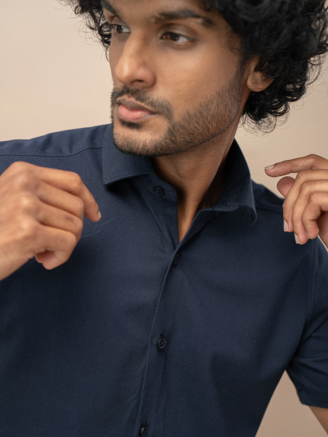 Men Poly Cotton Stretchable Navy Half Sleeves Shirt ER5
