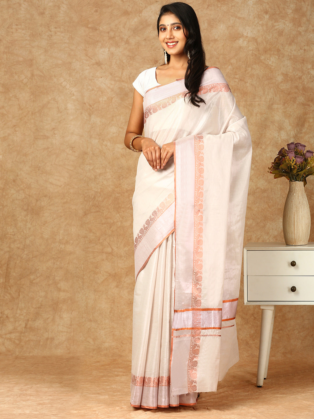 Women Kerala Tissue Saree Copper Jari KS159