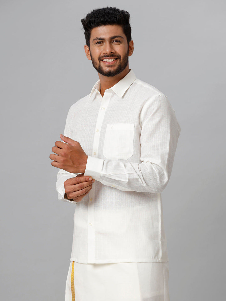 Mens Cotton Cream Shirt Full Sleeves Vivaham-Side view