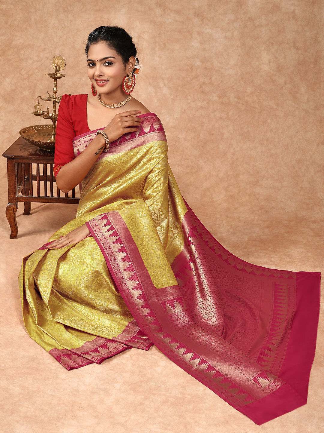 Women Semi Silk Saree Yellow SS213