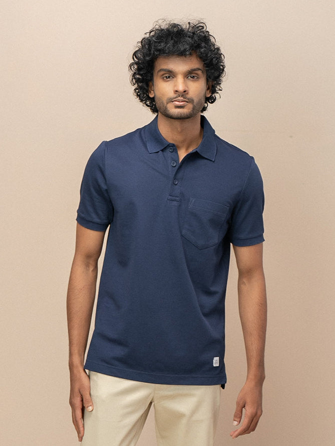 Men Combed Cotton Rich Smart Fit Oxford Polo T-Shirt Navy OP3