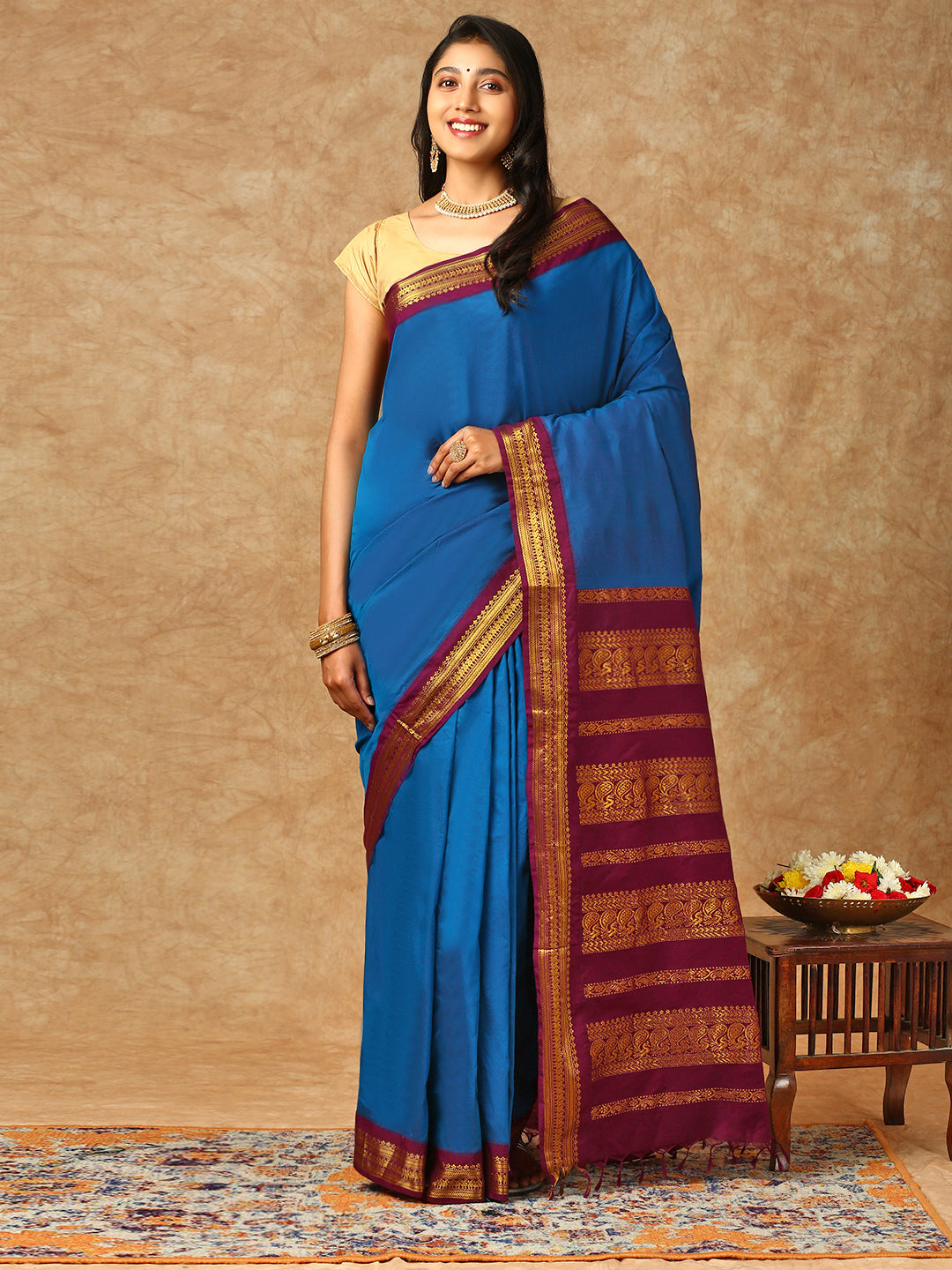 Women Kalyani Cotton Saree Blue PCS120