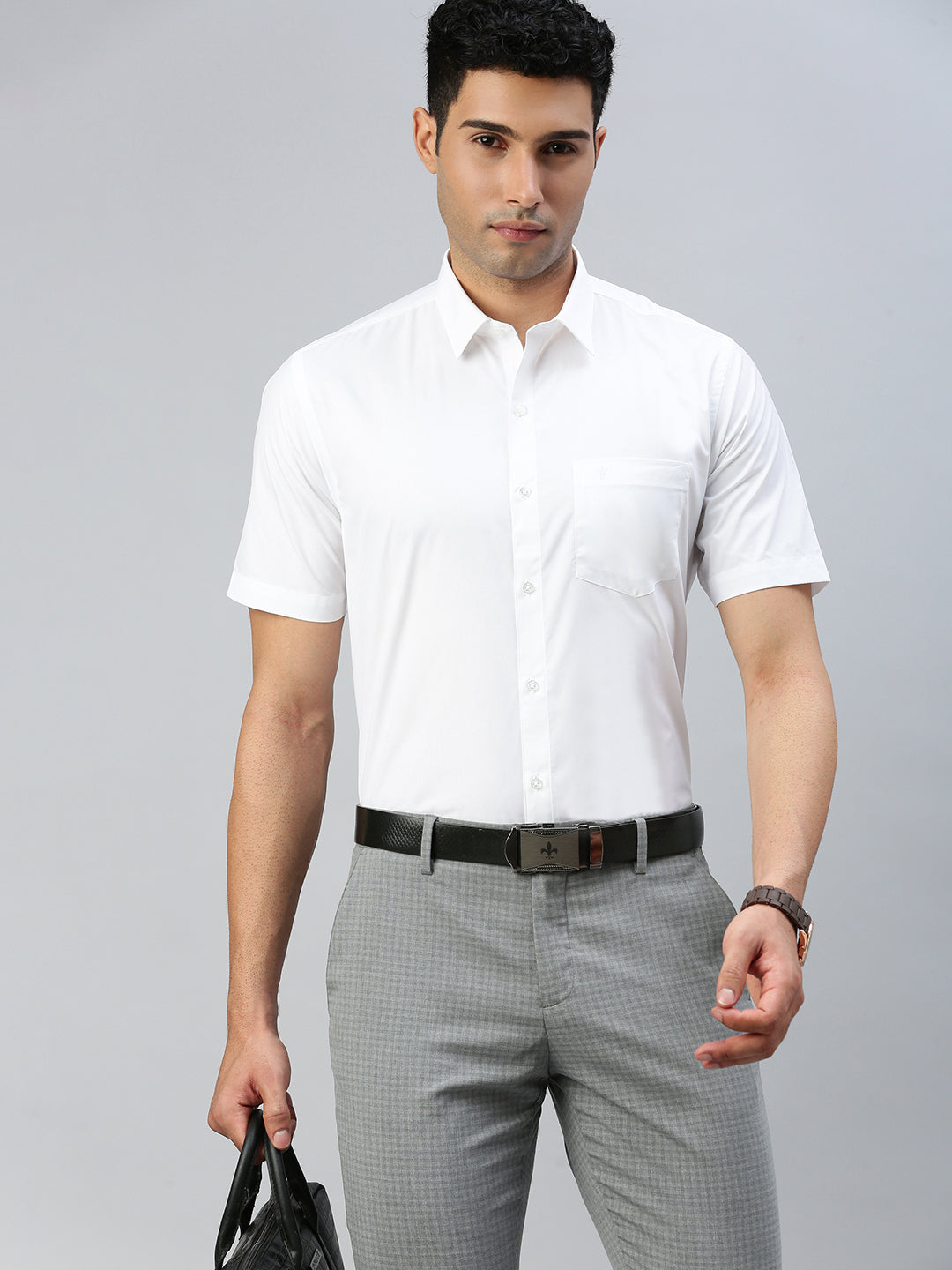 Mens Uniform Wrinkle Free White Shirt Half Sleeves