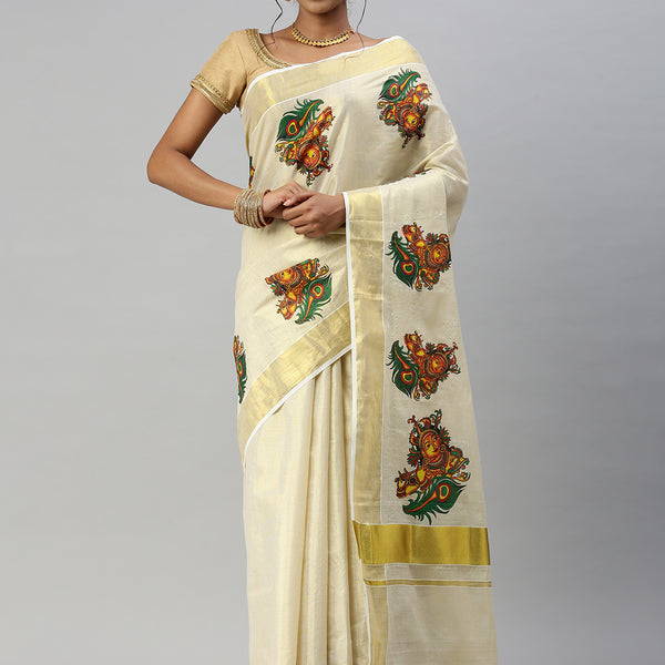 Mural painted Tissue kerala saree-CFSTS001 – www.soosi.co.in