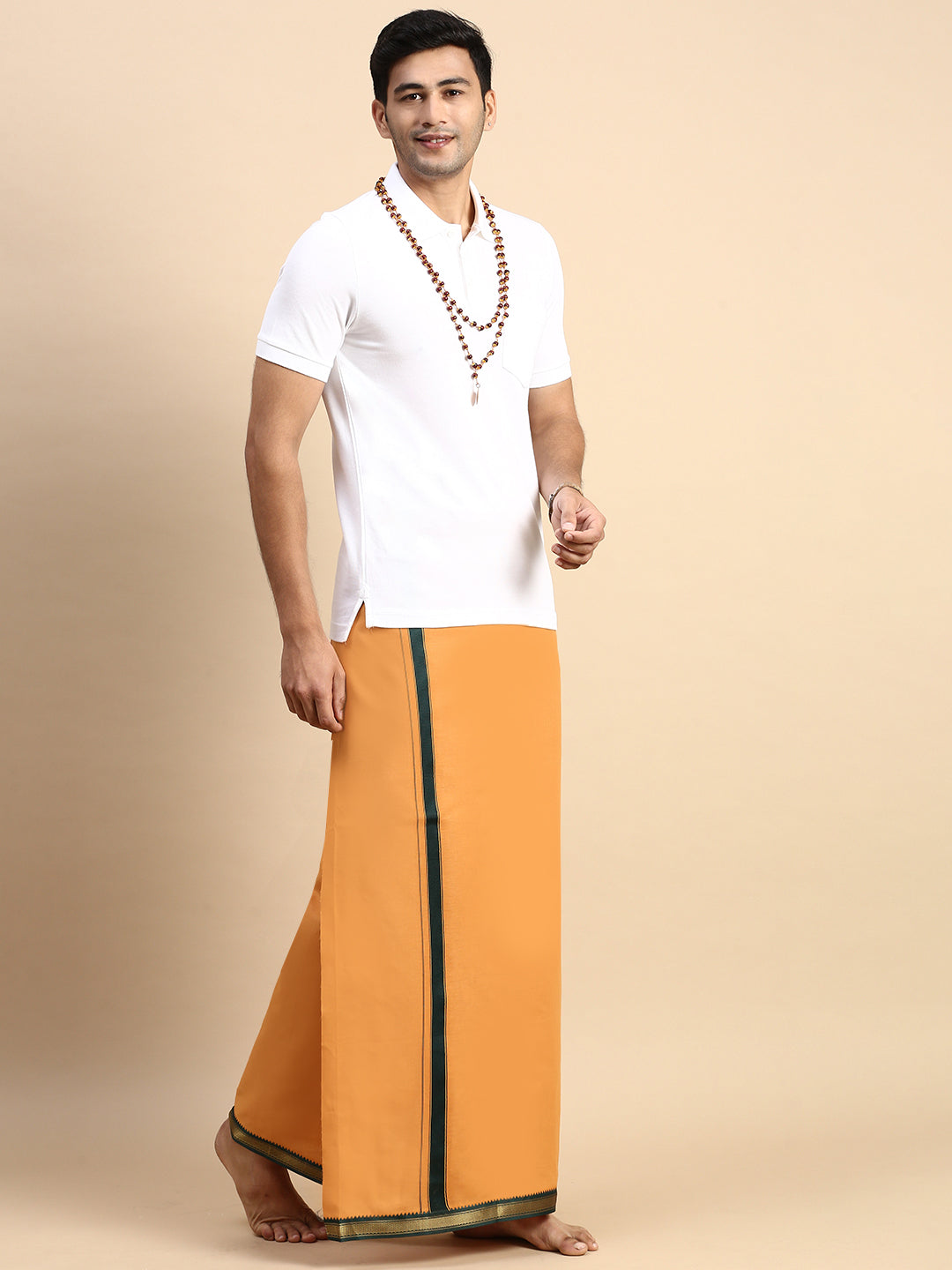 Men Devotional Mayilkhan Border Dhoti & TShirt Set Kavi EP1