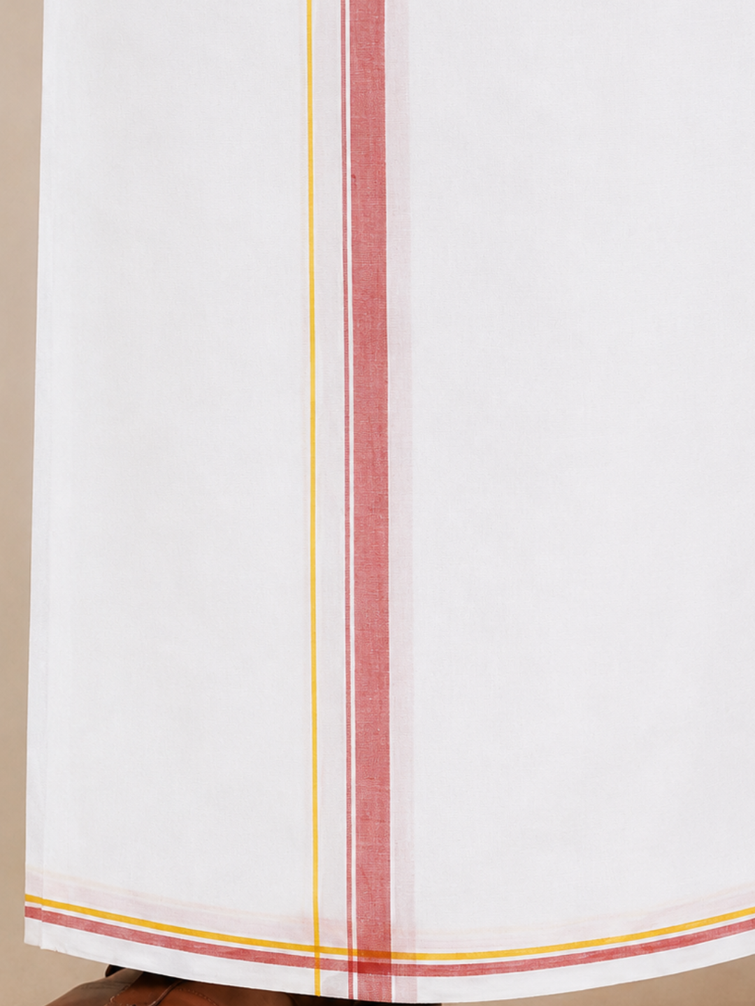Men 100% Cotton Double Layer White Dhoti with Big Border Property PT01