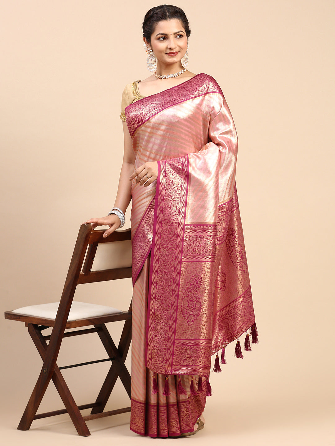 Womens Semi Silk Saree Pink SS228