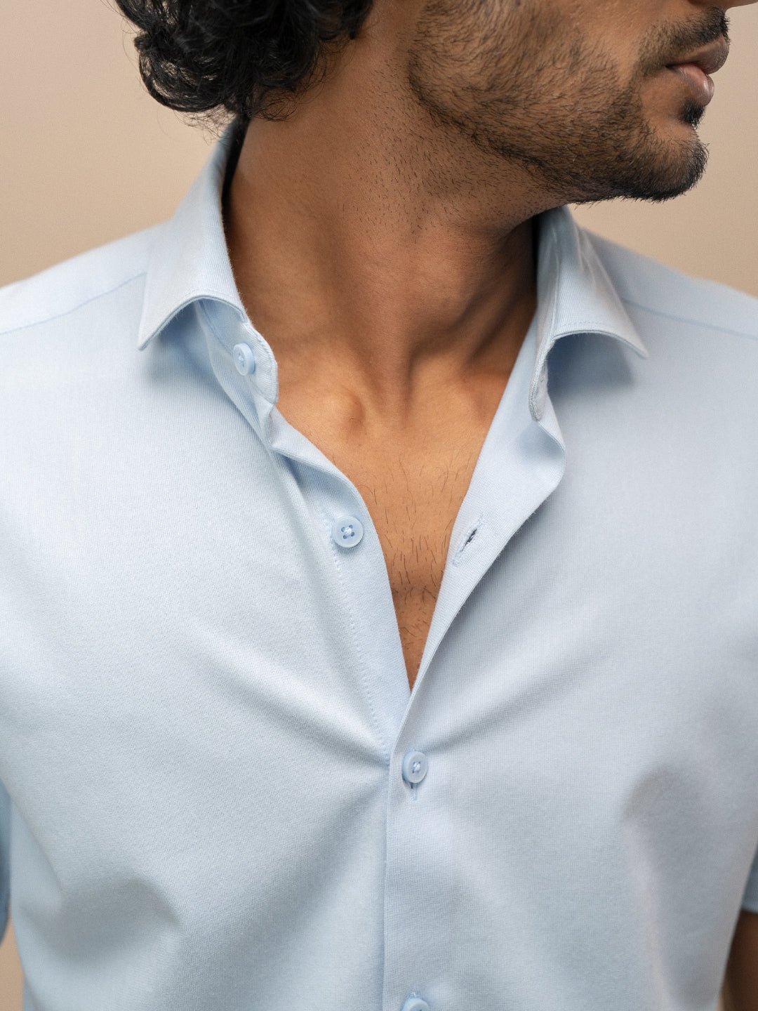 Men Poly Cotton Stretchable Sky Blue Half Sleeves Shirt ER3
